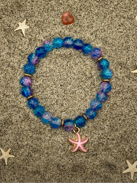 Lunas Lighthouse Jewelry - Beaded Blue & Purple Starfish Charm Bracelet - Women